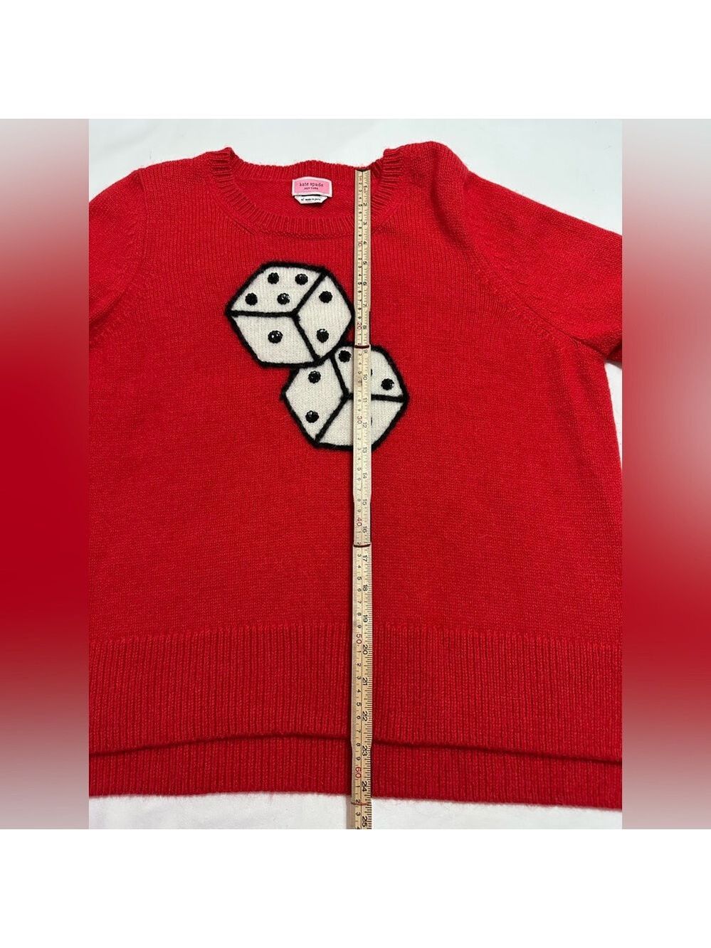 KATE SPADE NEW YORK RED SEQUIN LUCKY DICE SWEATER CASINO VEGAS GLAM LUXURY XL - Picture 6 of 9